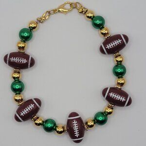 Handmade Green, Gold and Football Beaded Bracelet